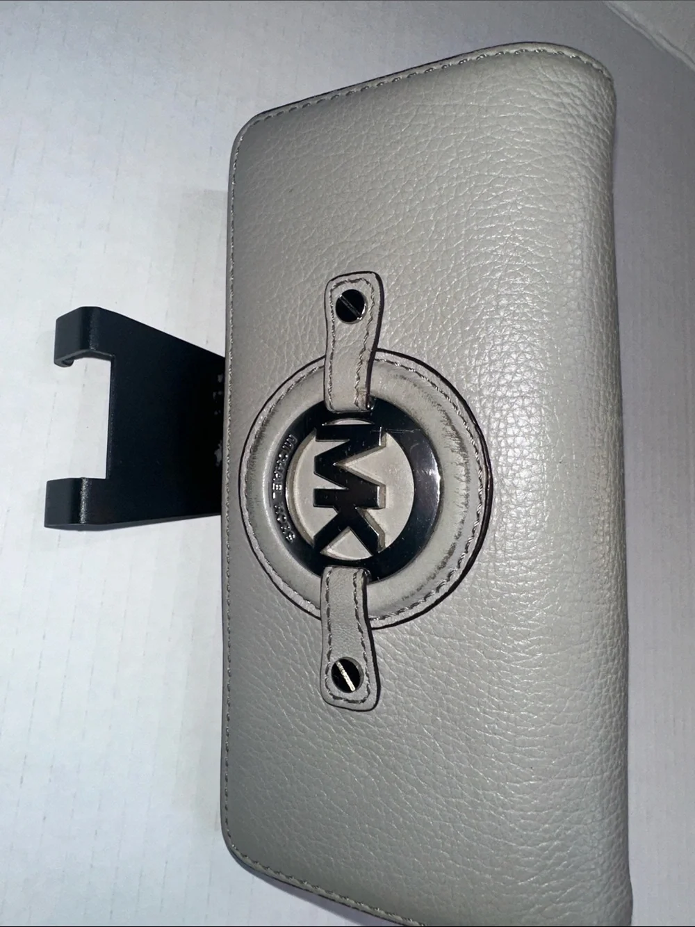 Michael Kors Fulton Gray Pebbled Leather wallet with MK Logo
